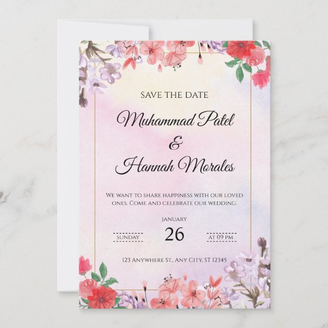 Watercolor Floral Wedding Invitation Elegant (Front)
