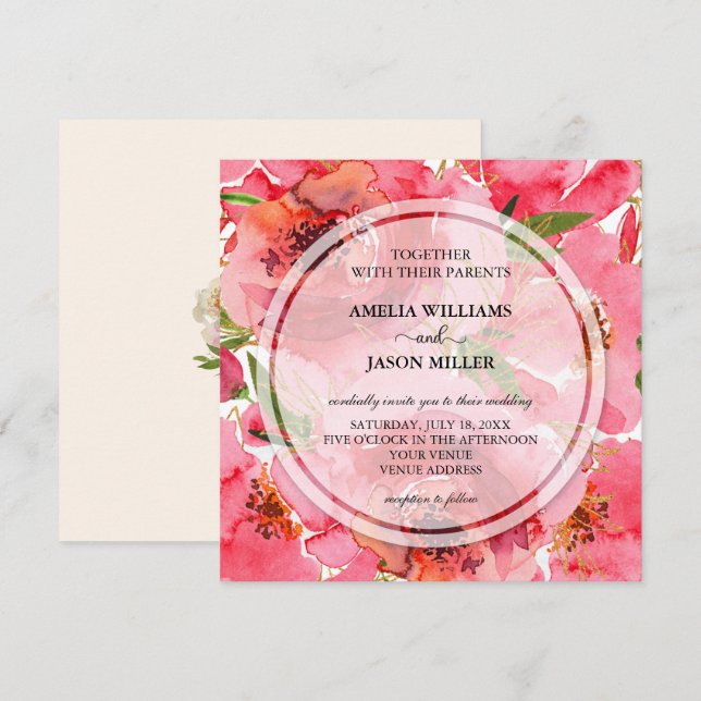 Watercolor Floral Wedding Invitations (Front/Back)