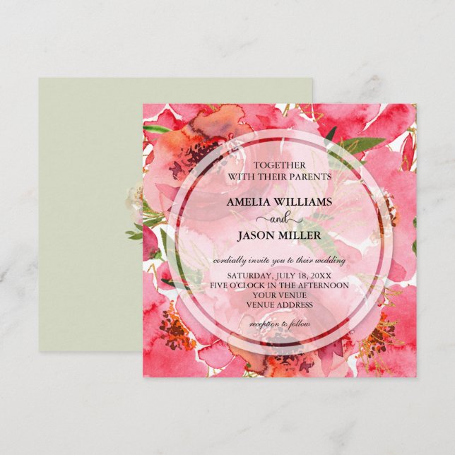Watercolor Floral Wedding Invitations (Front/Back)