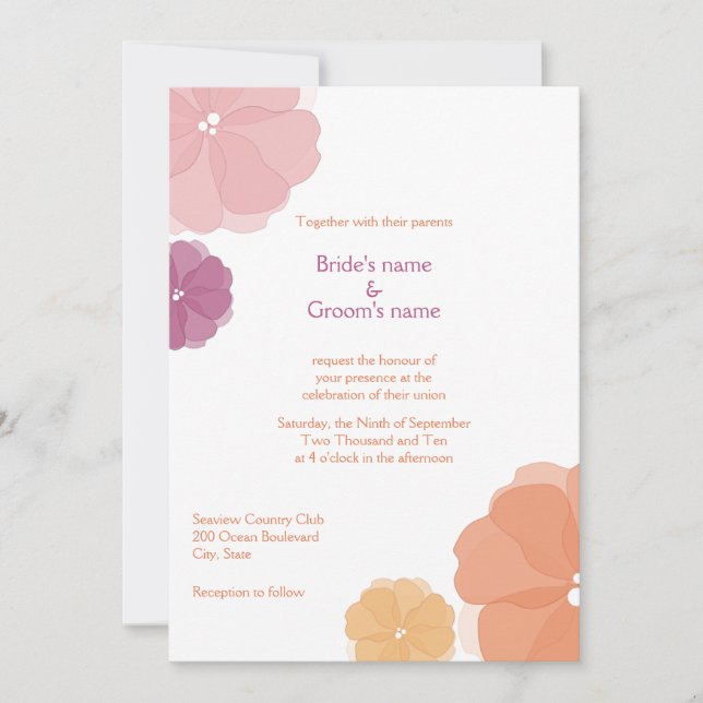 Watercolor Floral Wedding Invitations (Front)