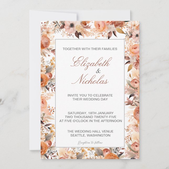 Watercolor Floral Wedding Invitations (Front)