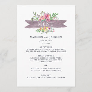 Watercolor Floral Wedding Menu