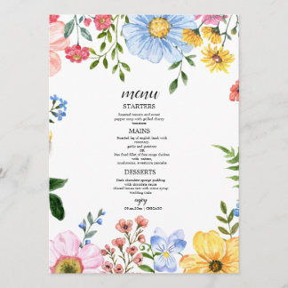 Watercolor Floral Wedding Menu
