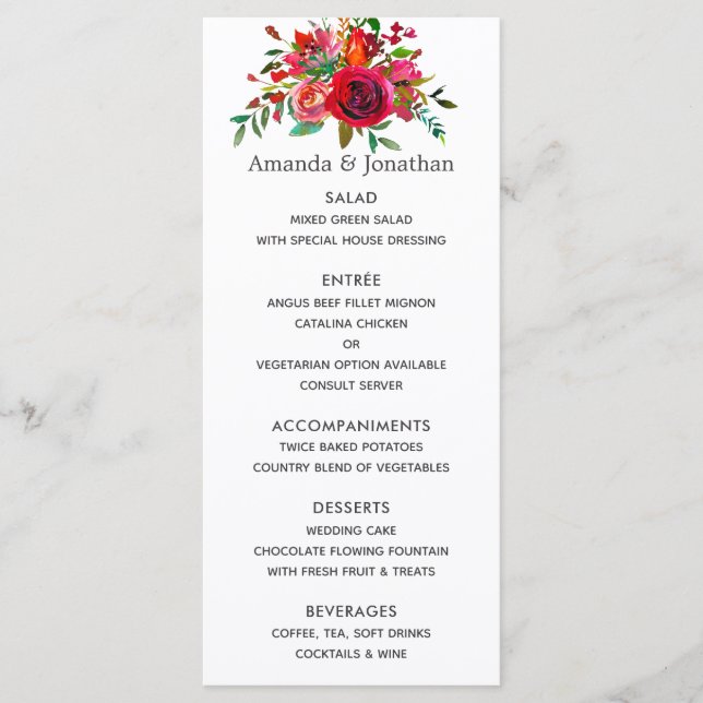 Watercolor Floral Wedding Menu (Front)