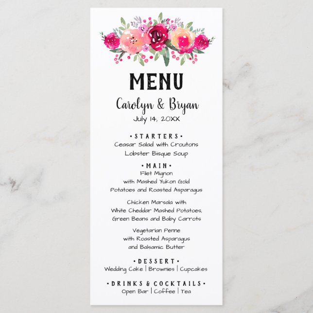 Watercolor Floral Wedding Menu (Front)