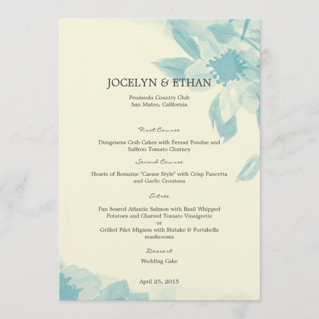 Watercolor Floral Wedding Menu Card (Front)