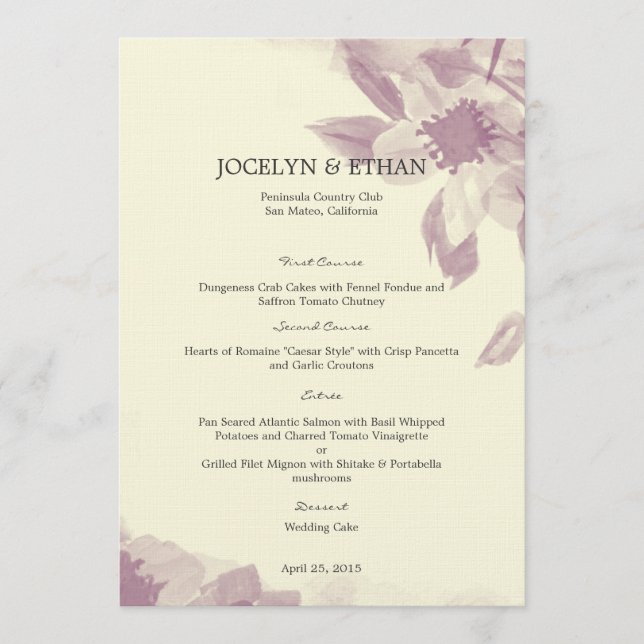 Watercolor Floral Wedding Menu Card (Front)