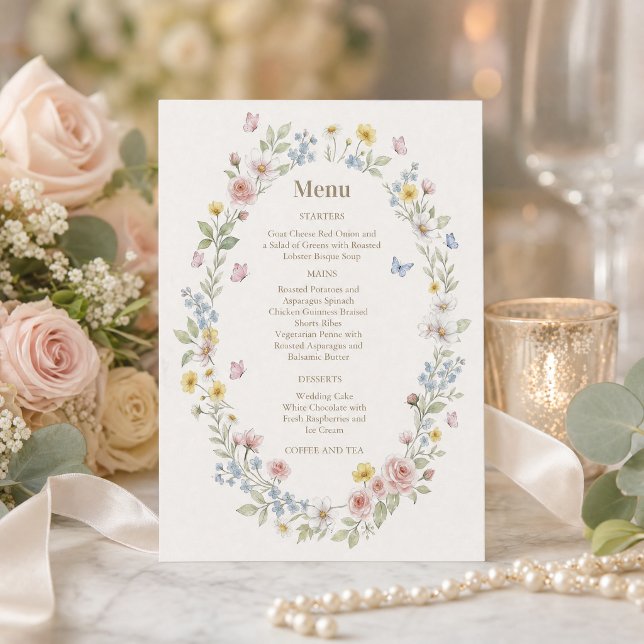 Watercolor Floral Wedding Menu Suite Invitation (#weddingmenuinvitation #weddinginvitation #wildflowermenu#wildflowerspring #weddingsummer#softpastel)