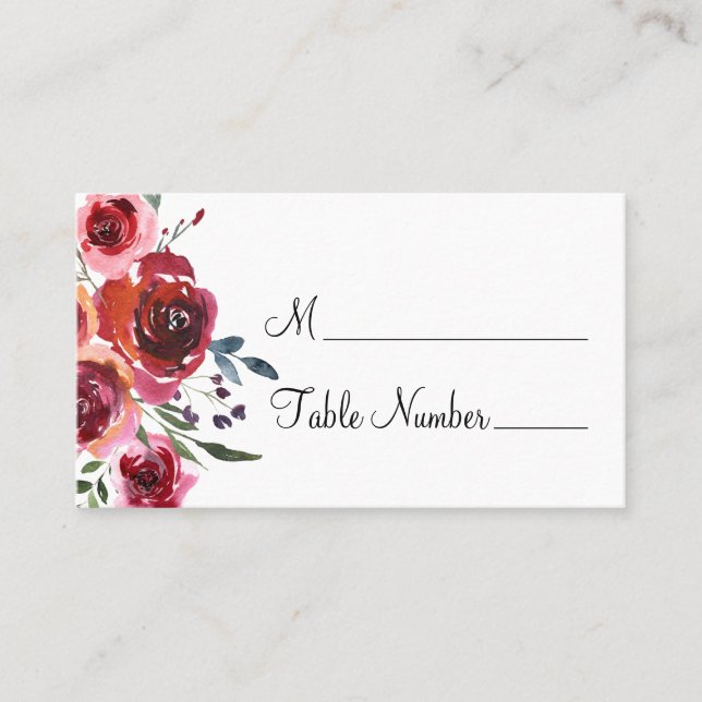 Watercolor Floral Wedding Name Place Cards (Front)