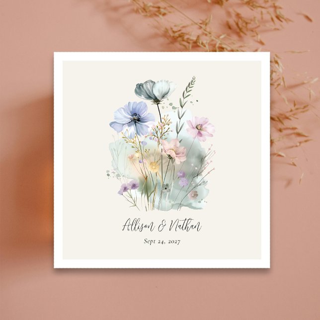 Watercolor Floral Wedding Napkins Elegant (Ivory Wedding Napkins with Blush Watercolor Floral)