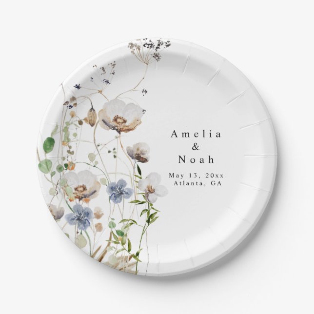 Watercolor Floral Wedding Paper Plate (Front)