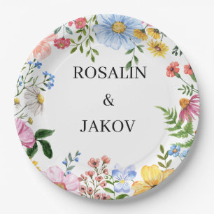 Watercolor Floral Wedding Paper Plate