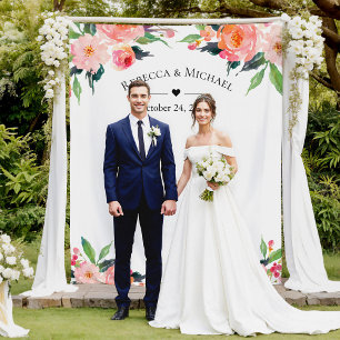Watercolor Floral Wedding Photo Booth Backdrop Tapestry