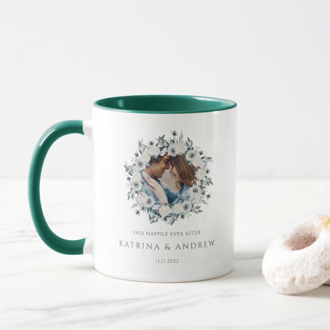 Watercolor Floral Wedding Photo Mug (With Donut)
