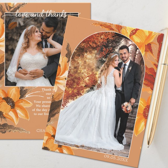 Watercolor Floral Wedding Photo Thank You Card (Creator Uploaded)