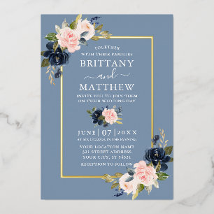 Watercolor Floral Wedding Pink Dusty Blue Gold
