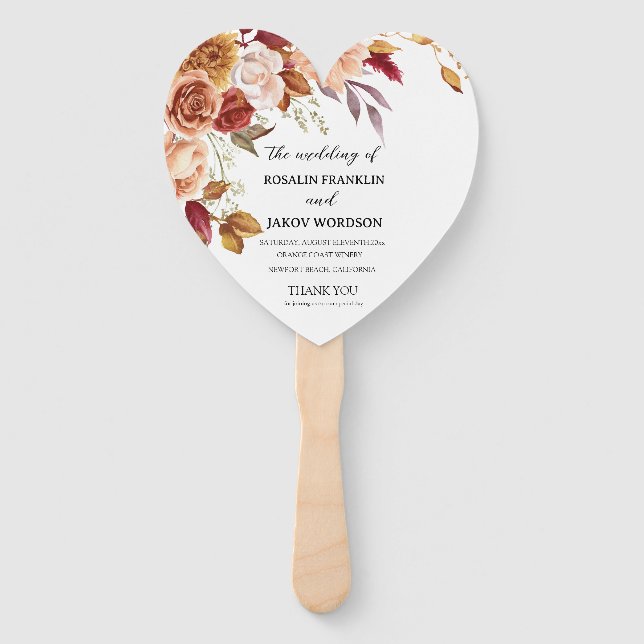 watercolor floral Wedding Program Hand Fan (Front)