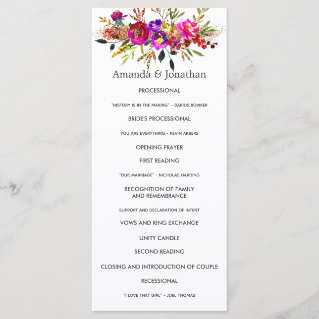 Watercolor Floral Wedding Program Programme (Front)
