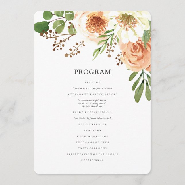Watercolor Floral Wedding Programme (Front)