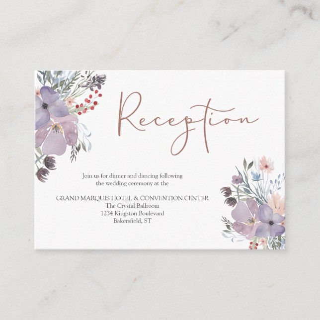 Watercolor Floral Wedding Reception Details Enclosure Card (Front)