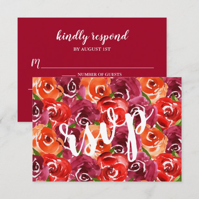 Watercolor Floral Wedding RSVP Card (Front/Back)