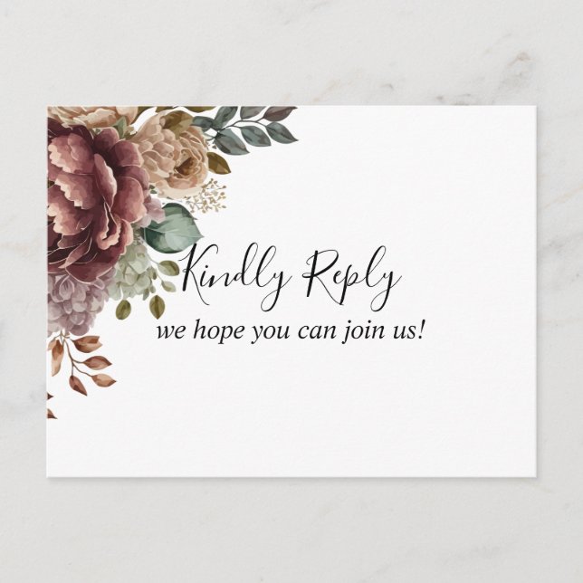 Watercolor floral Wedding RSVP Invitation Postcard (Front)
