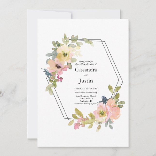 Watercolor Floral Wedding Save The Date (Front)