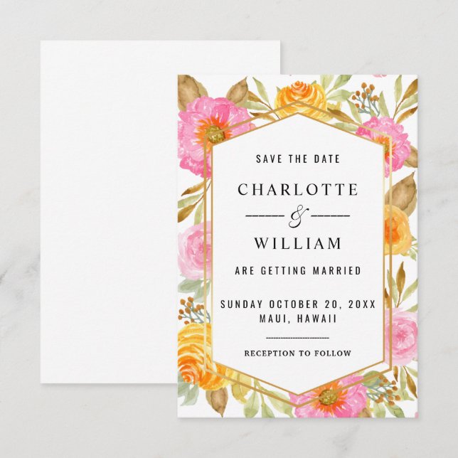 Watercolor Floral Wedding Save The Date (Front/Back)