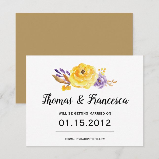 Watercolor Floral Wedding Save the Date Card (Front/Back)