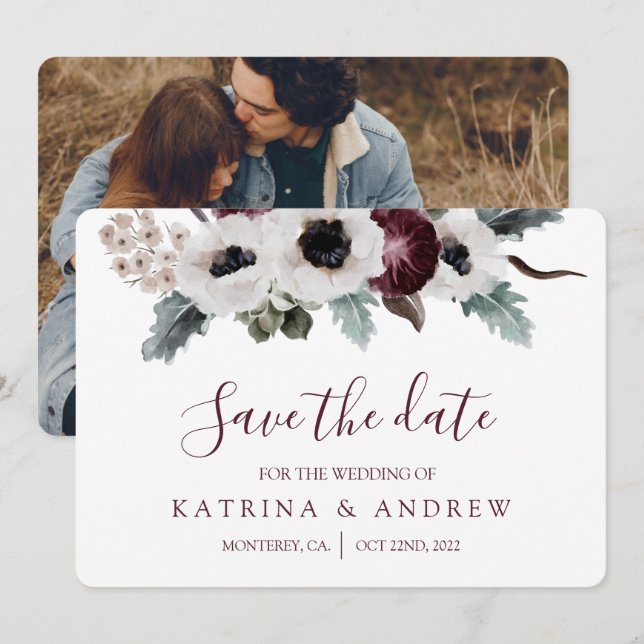 Watercolor Floral Wedding Save The Date Cards (Front/Back)