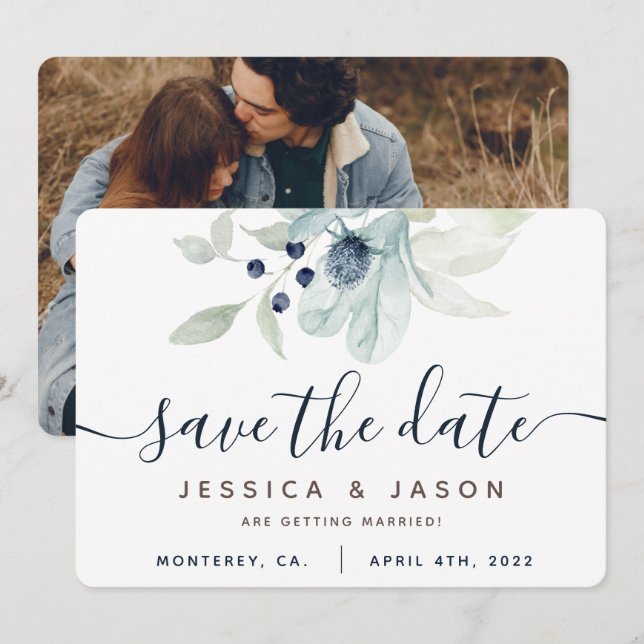 Watercolor Floral Wedding Save The Date Cards (Front/Back)