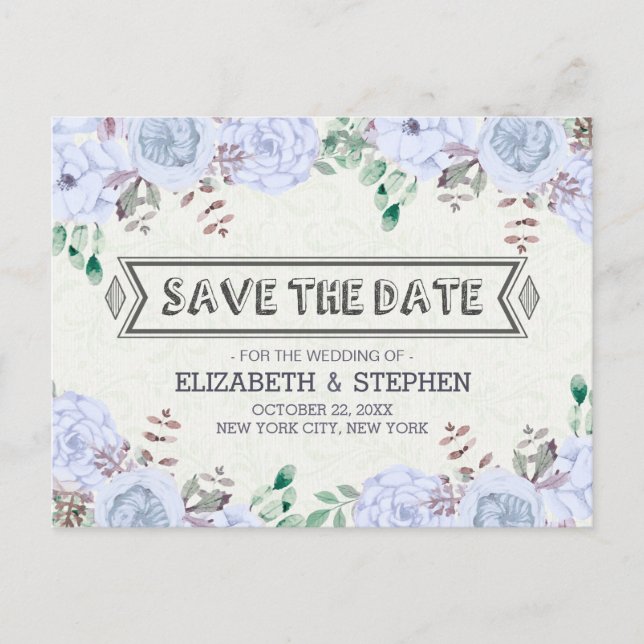 Watercolor Floral Wedding Save the Date Postcard (Front)