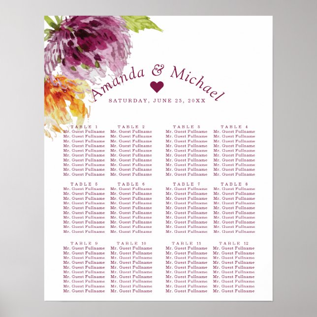 Watercolor Floral Wedding Seating Chart (Front)