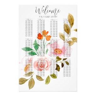 Watercolor Floral Wedding Seating Chart 12 Tables Photo Print