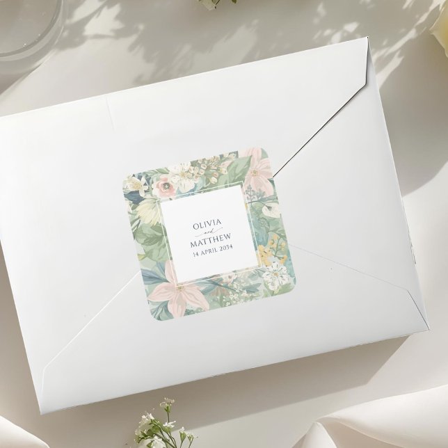Watercolor Floral Wedding  Square Sticker (Creator Uploaded)