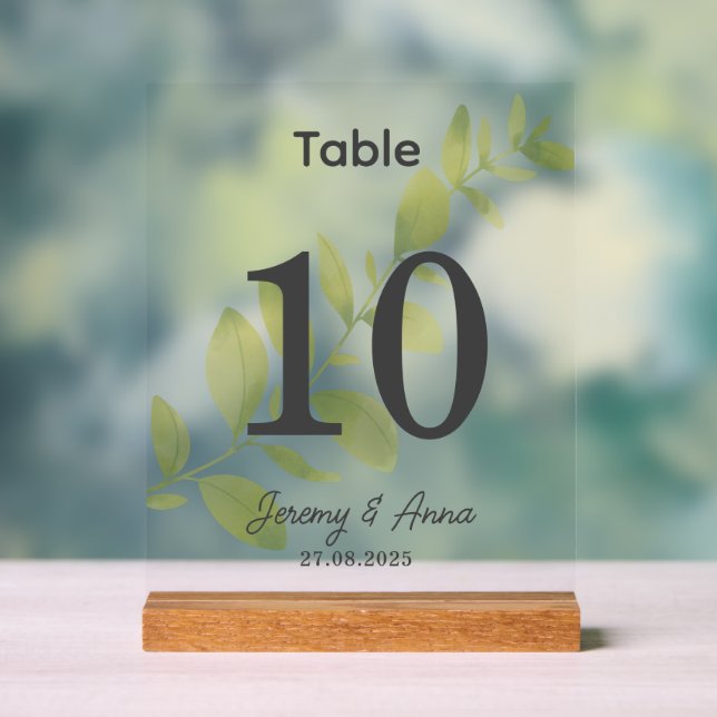 Watercolor Floral Wedding Table Number Card Acrylic Sign (Neutral)