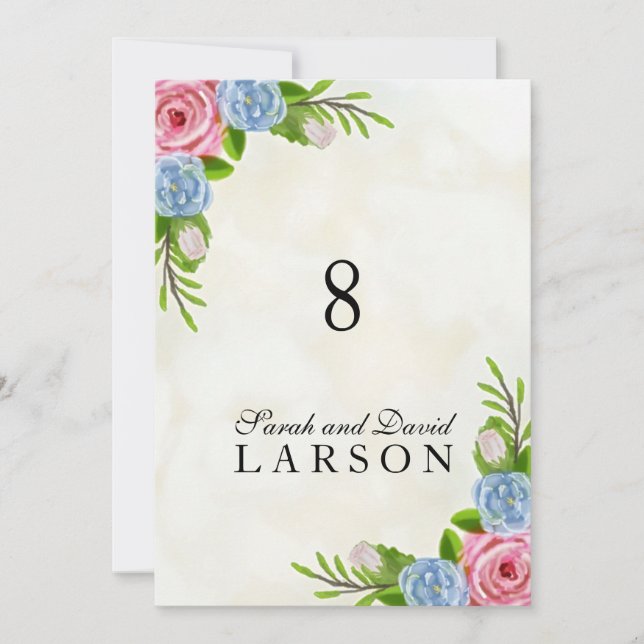 Watercolor Floral Wedding Table Numbers (Front)