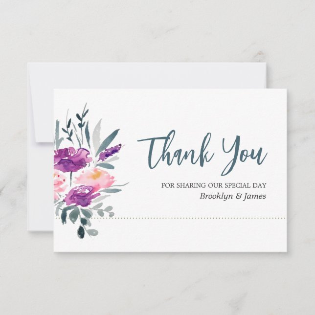Watercolor Floral Wedding Thank You Card (Front)