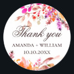 Watercolor floral wedding thank you. Pink flowers Classic Round Sticker<br><div class="desc">Watercolor pink floral wedding thank you sticker. Please contact me if you need additional items.</div>