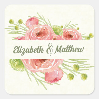 Watercolor Floral Wedding Thank You  Square Sticker