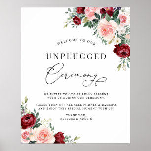 Watercolor Floral Wedding Unplugged Ceremony Sign