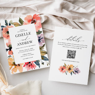 Watercolor Floral Wedding Website QR  Invitation