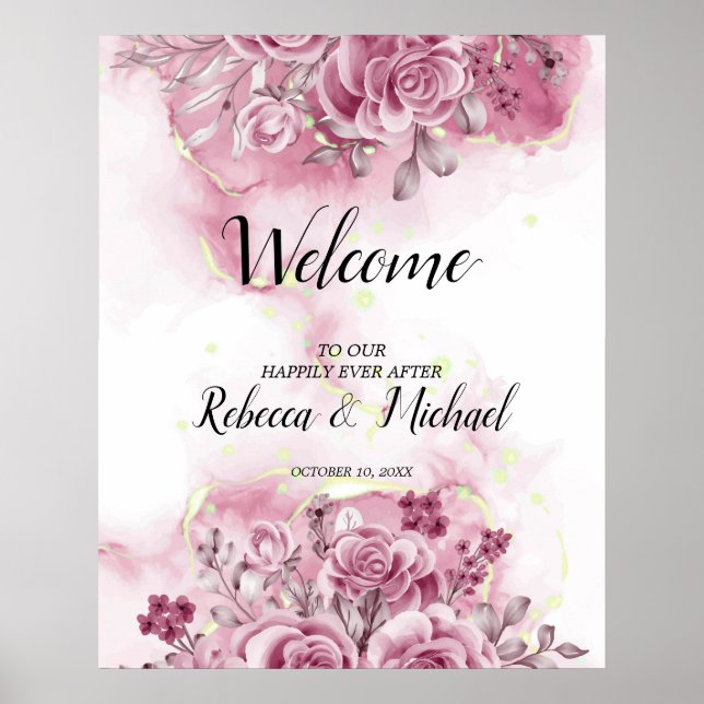 watercolor floral  Wedding Welcome  Poster (Front)
