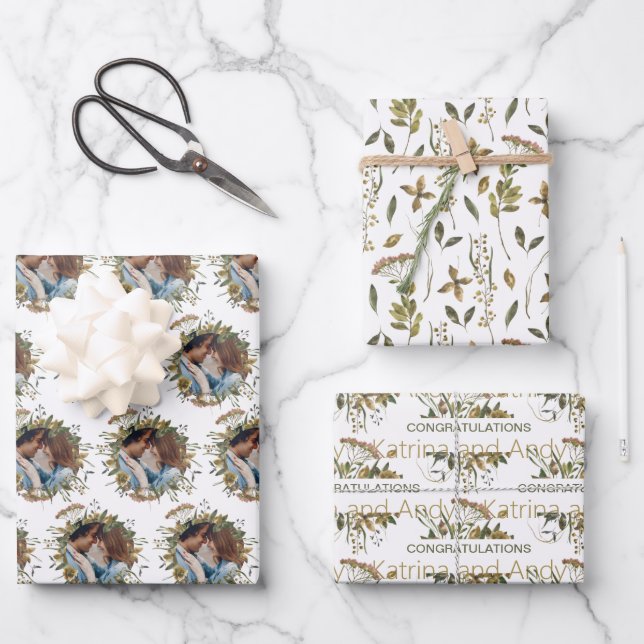 Watercolor Floral Wedding Wrapping Paper Sheets  (Front)