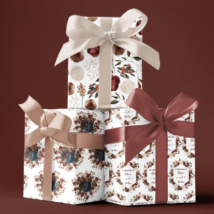 Watercolor Floral Wedding Wrapping Paper Sheets