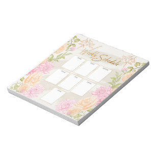 Watercolor Floral Weekly Schedule Planner Notepad