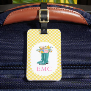 Watercolor Floral Wellie Boots School Bag Tag