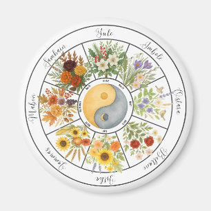 Watercolor Floral Wheel of the Year Pagan Wicca Magnet