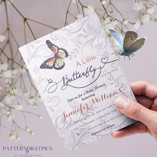 Watercolor Floral Whimsical Butterfly Baby Shower Invitation