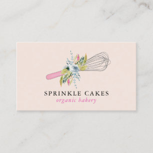 Watercolor Floral Whisk Bakery Business Card